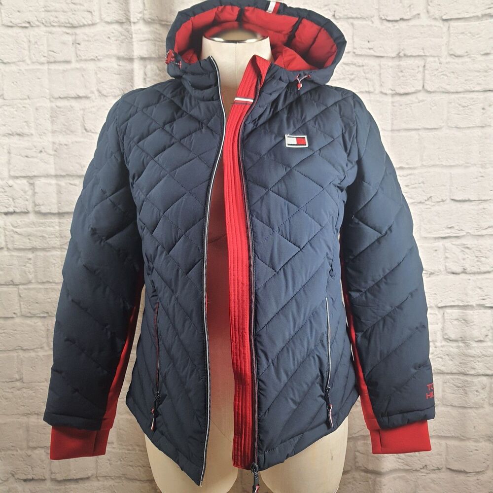 Tommy Hilfiger Womens XL Hooded Jacket Puffer Coat Navy Blue Outdoor Winter